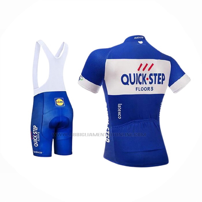 2018 Abbigliamento Ciclismo Quick Step Floors Blu Bianco Manica Corta e Salopette
